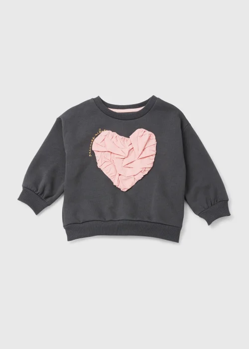 Girls Charcoal & Pink Heart Sweatshirt (9mths-6yrs) - 9-12 months Image 1