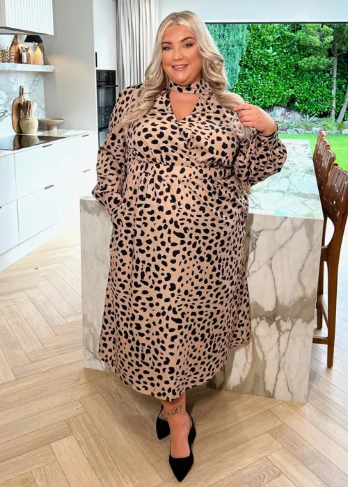 In the Style Jess Millichamp Curve Leopard Print High Neck Midaxi Dress - Size 14 Image 1