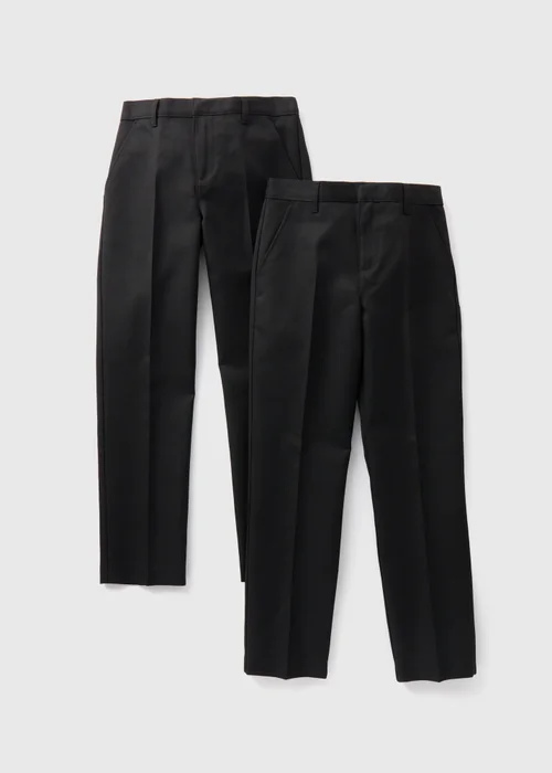 Boys 2 Pack Black Slim Fit Long Length School Trousers (3-16yrs) - 4 Yrs Image 1