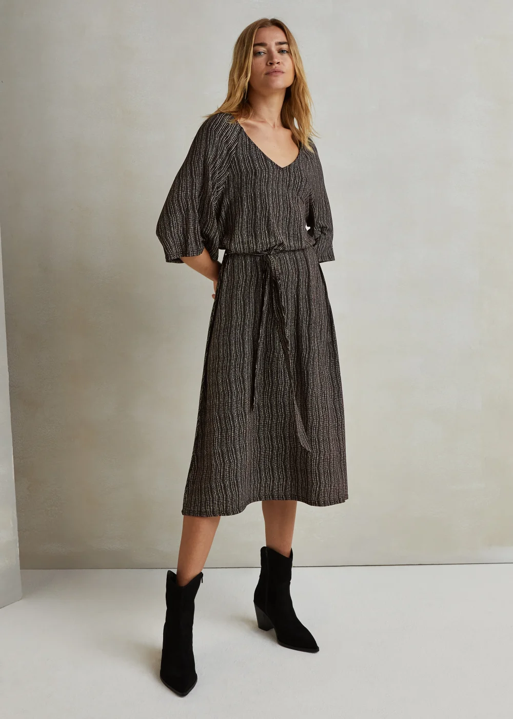 Monochrome Black V-Neck Raglan Sleeve Midi Dress - 8 Image 1