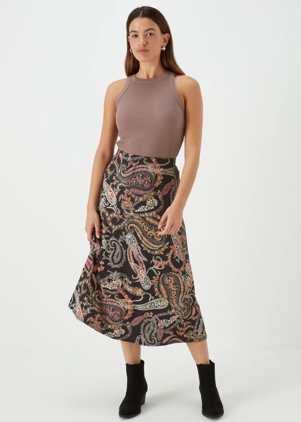 Black Multicoloured Paisley Print Flared Midi Skirt - 8 Image 1