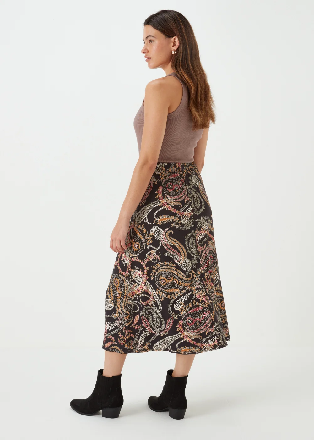Black Multicoloured Paisley Print Flared Midi Skirt - 8 Image 2