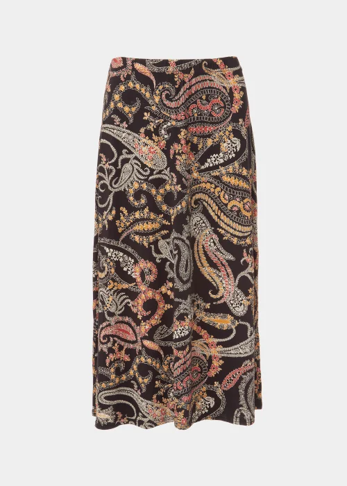 Black Multicoloured Paisley Print Flared Midi Skirt - 8 Image 5