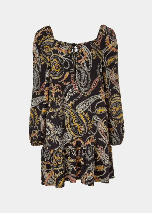 Black Paisley Square Neck Peplum Mini Dress - 8 Image 5