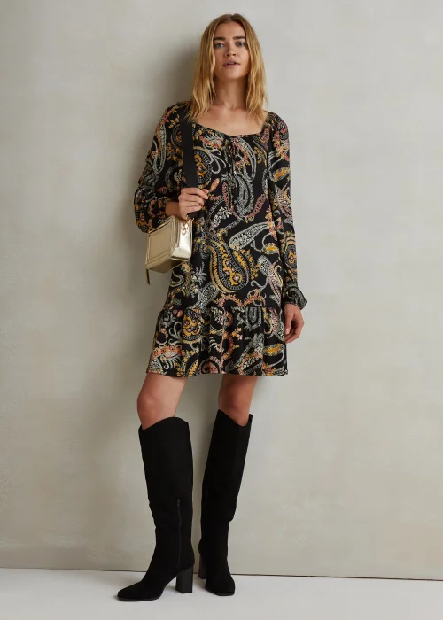 Black Paisley Square Neck Peplum Mini Dress - 8 Image 1