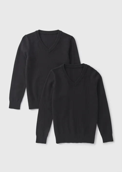 2 Pack Kids Black School Knit Jumpers (3-13yrs) - Age 4 Years Image 1