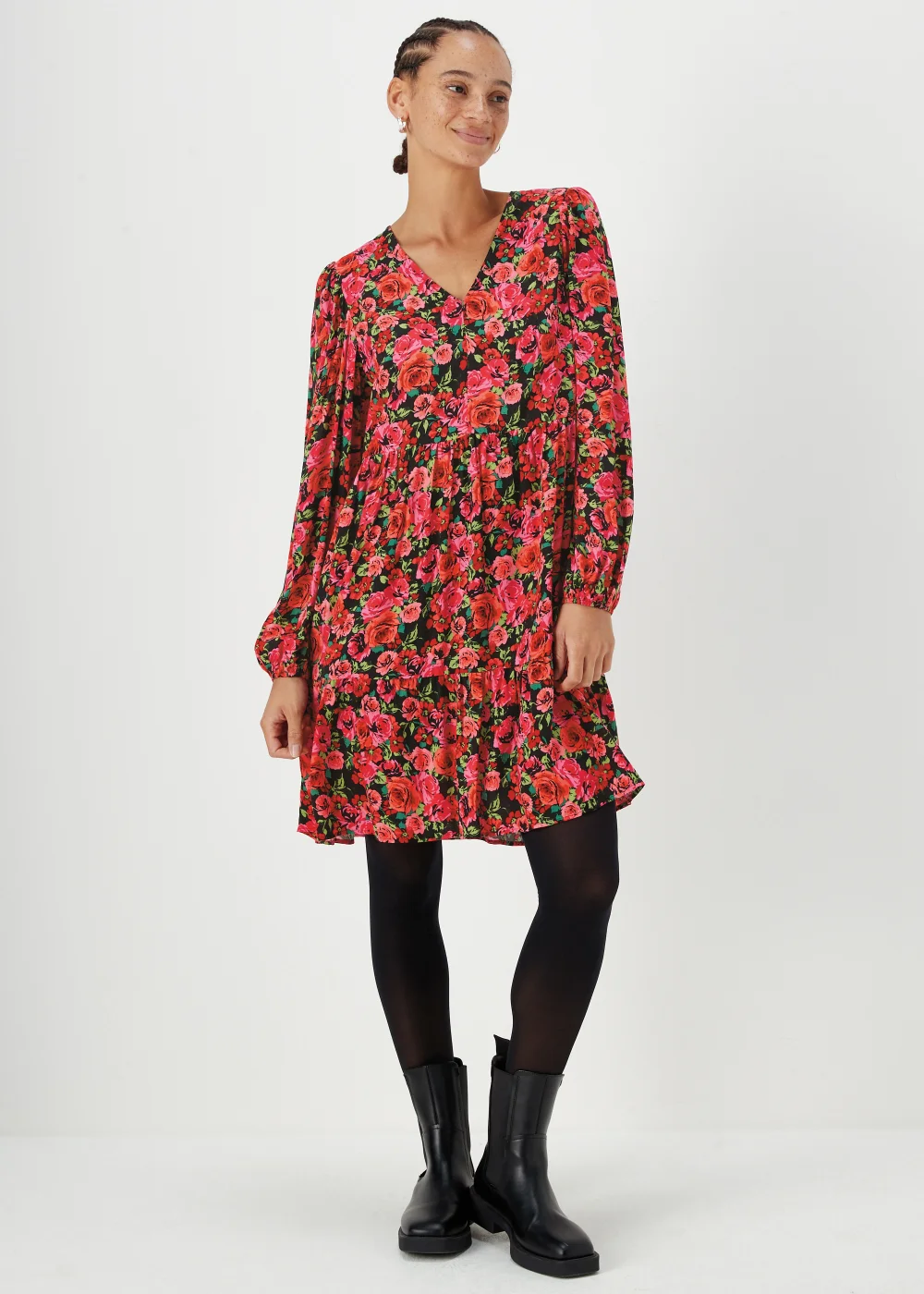 Red Floral Print Viscose Mini Dress - 8 Image 1