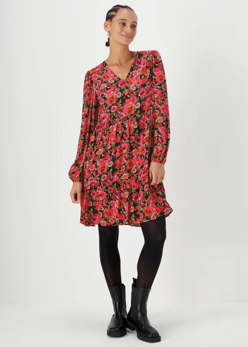 Red Floral Print Viscose Mini Dress - 8 Image 1