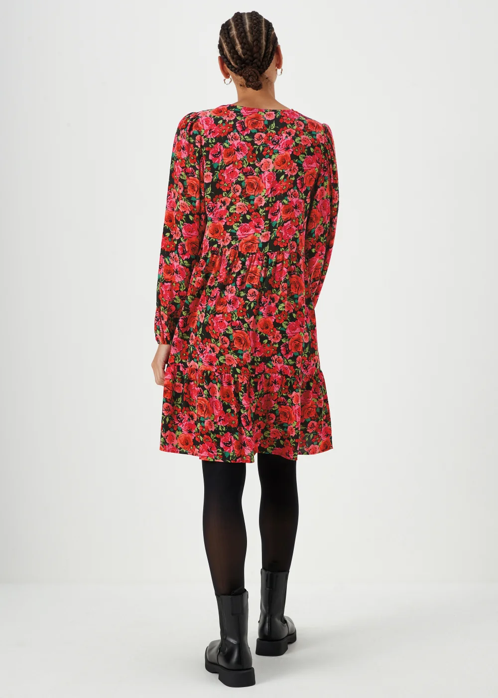 Red Floral Print Viscose Mini Dress - 8 Image 2