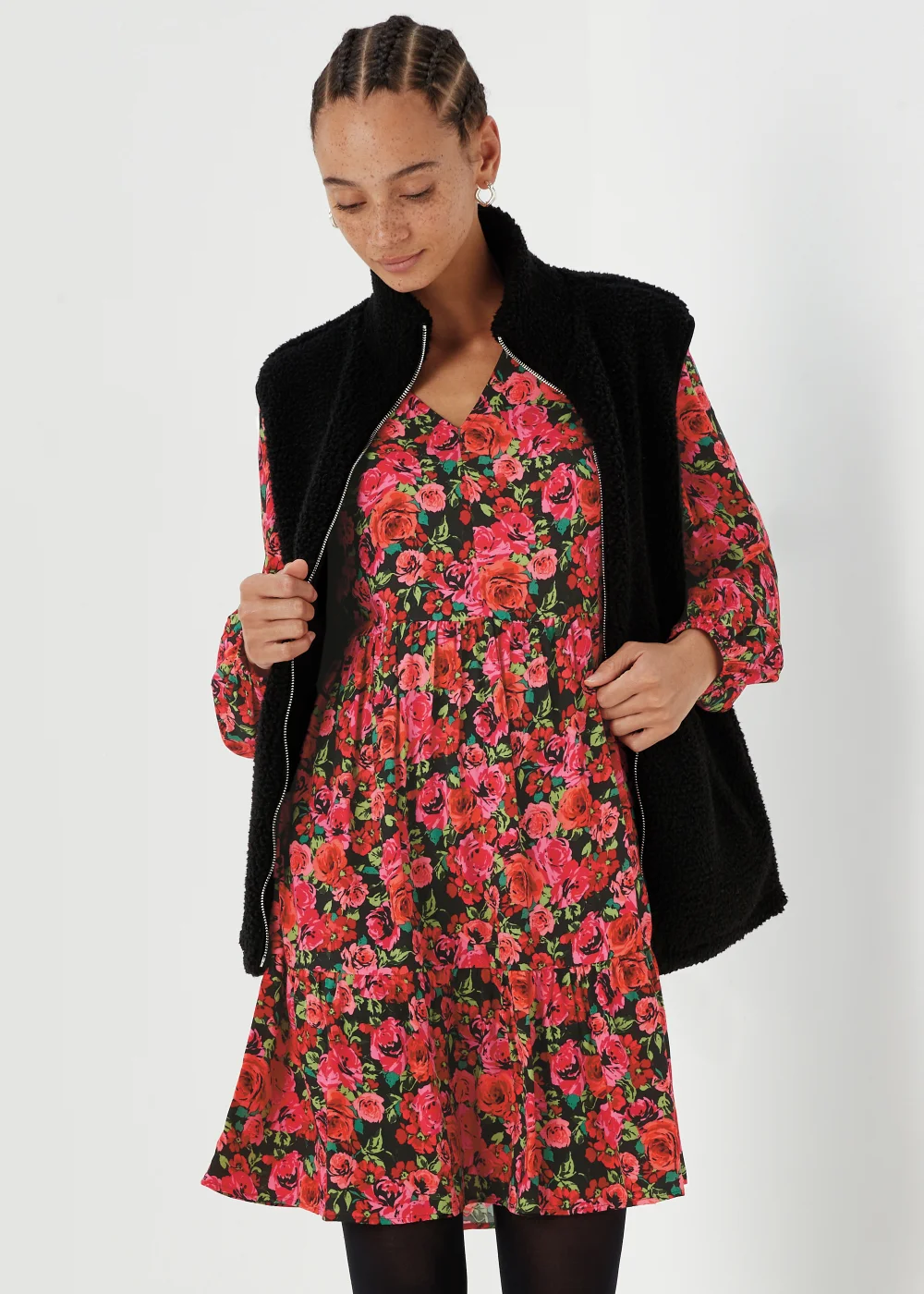 Red Floral Print Viscose Mini Dress - 8 Image 4