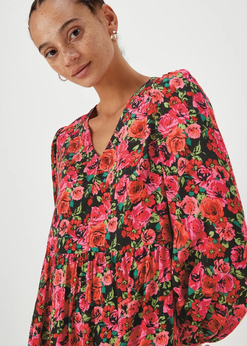 Red Floral Print Viscose Mini Dress - 8 Image 3