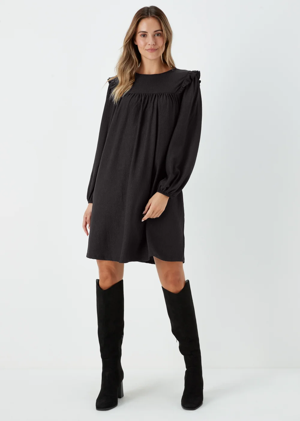 Black Crinkle Mini Dress - 8 Image 1
