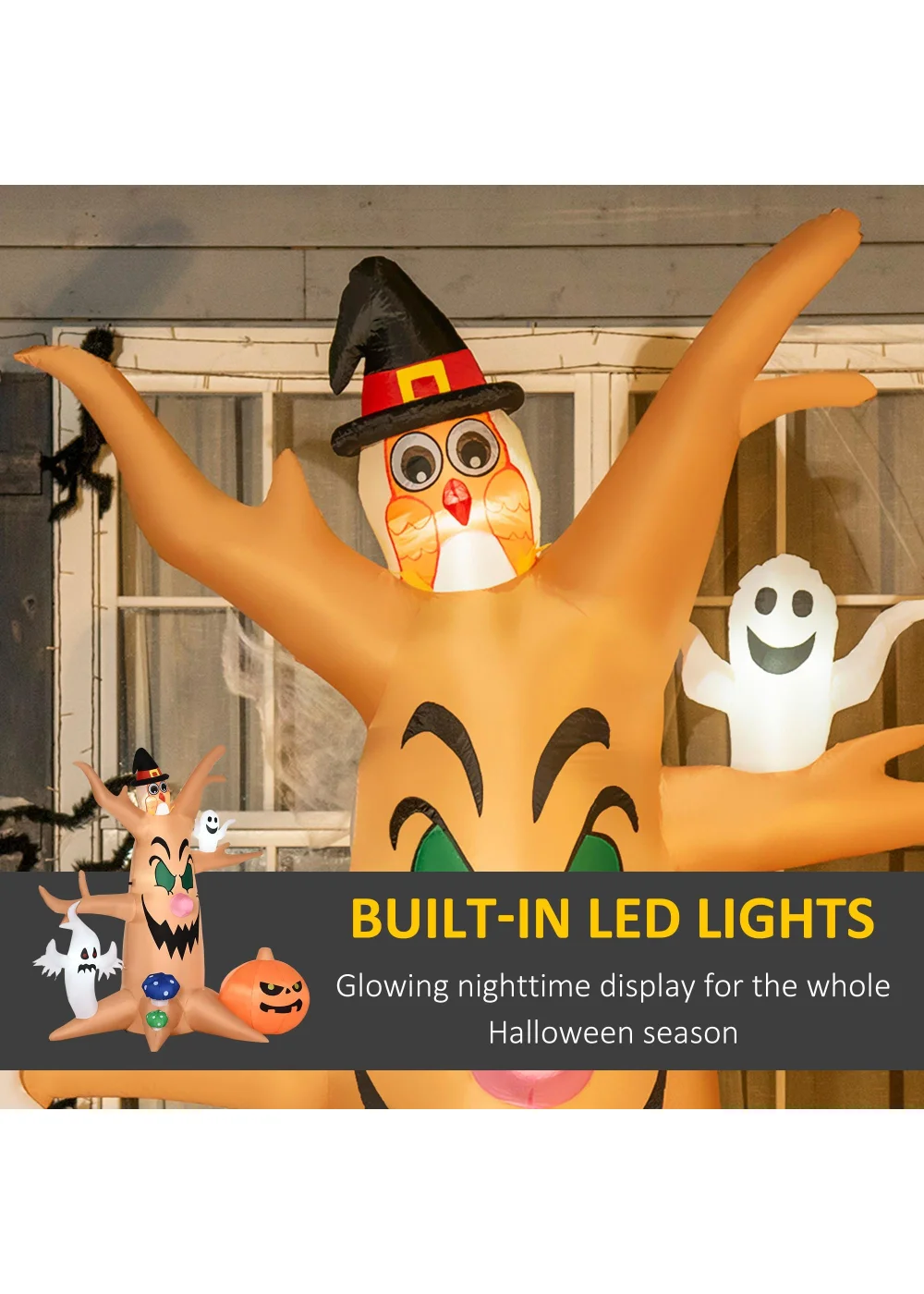 HOMCOM LED Inflatable Haunted Tree with Jack-o-lantern, Ghosts and Owl (8ft) - One Size Image 5