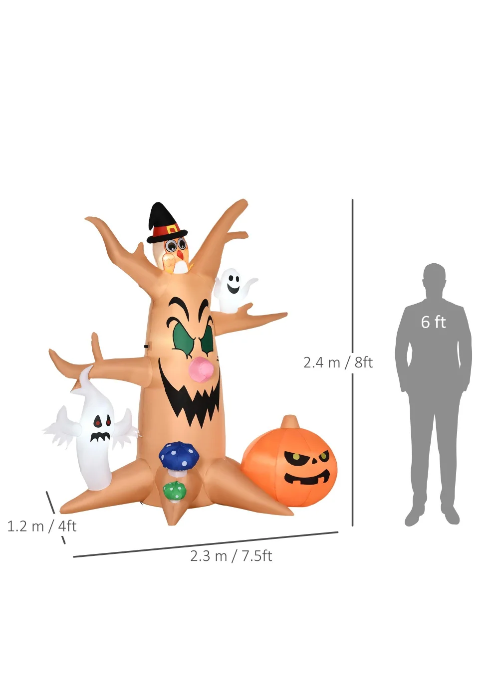 HOMCOM LED Inflatable Haunted Tree with Jack-o-lantern, Ghosts and Owl (8ft) - One Size Image 3