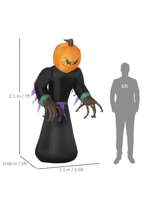 HOMCOM LED Inflatable Pumpkin Ghost Head Monster Vampire (110cm x 66cm x 210cm) - No Size Image 3