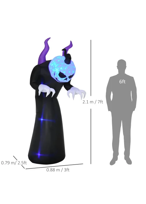 Outsunny LED Inflatable Ghost with Horns with Flame Effect (88cm x 79cm x 210cm) - One Size Image 3