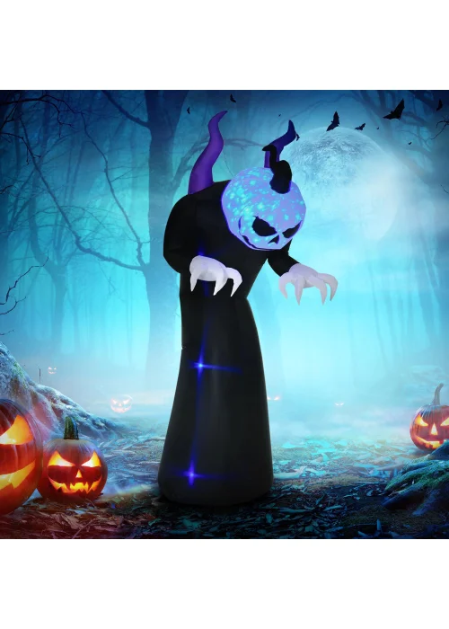 Outsunny LED Inflatable Ghost with Horns with Flame Effect (88cm x 79cm x 210cm) - One Size Image 2