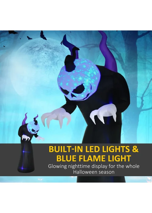 Outsunny LED Inflatable Ghost with Horns with Flame Effect (88cm x 79cm x 210cm) - One Size Image 4