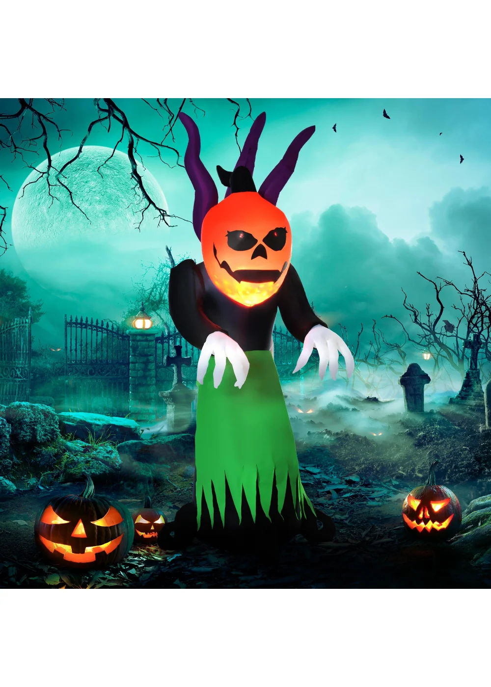 HOMCOM LED Inflatable Evil Fire Flame Pumpkin Ghost (240cm x 120cm x 90cm) - One Size Image 2