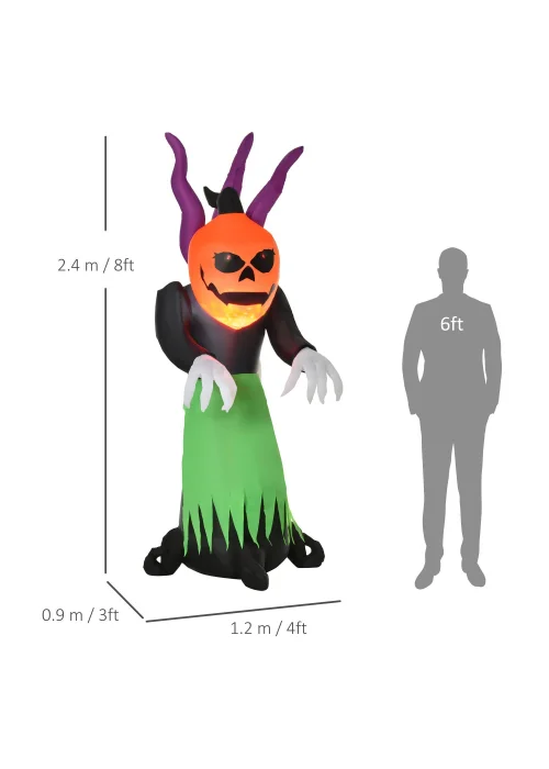 HOMCOM LED Inflatable Evil Fire Flame Pumpkin Ghost (240cm x 120cm x 90cm) - One Size Image 3