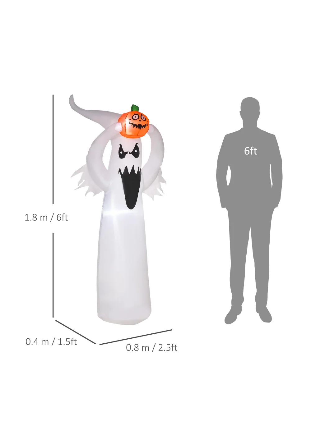 HOMCOM LED Inflatable Floating Ghost & Pumpkin Party (80cm x 40cm x 180cm) - One Size Image 3