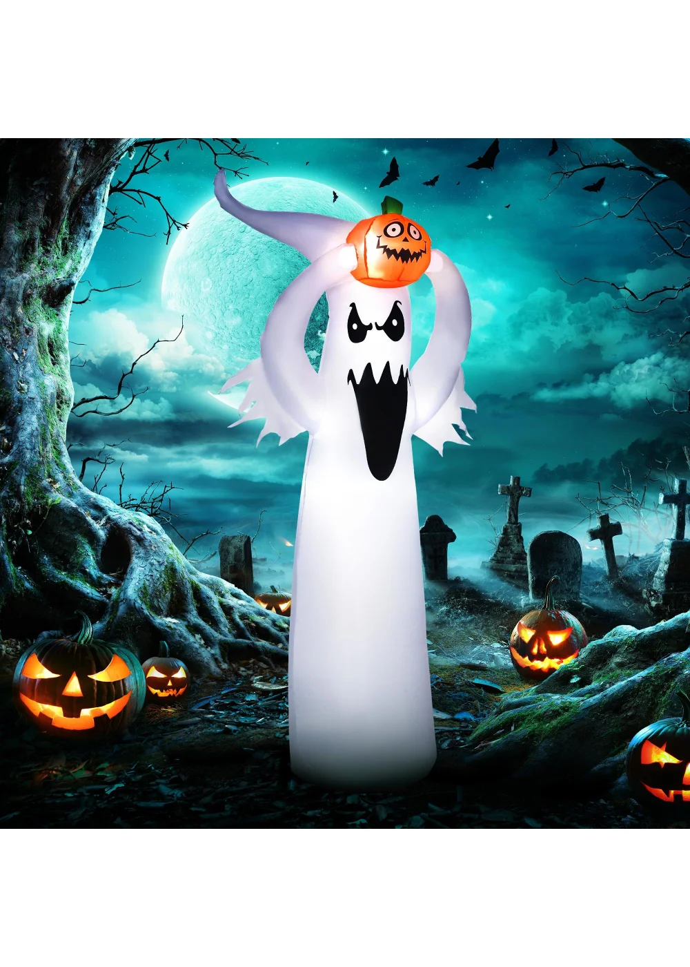 HOMCOM LED Inflatable Floating Ghost & Pumpkin Party (80cm x 40cm x 180cm) - One Size Image 2