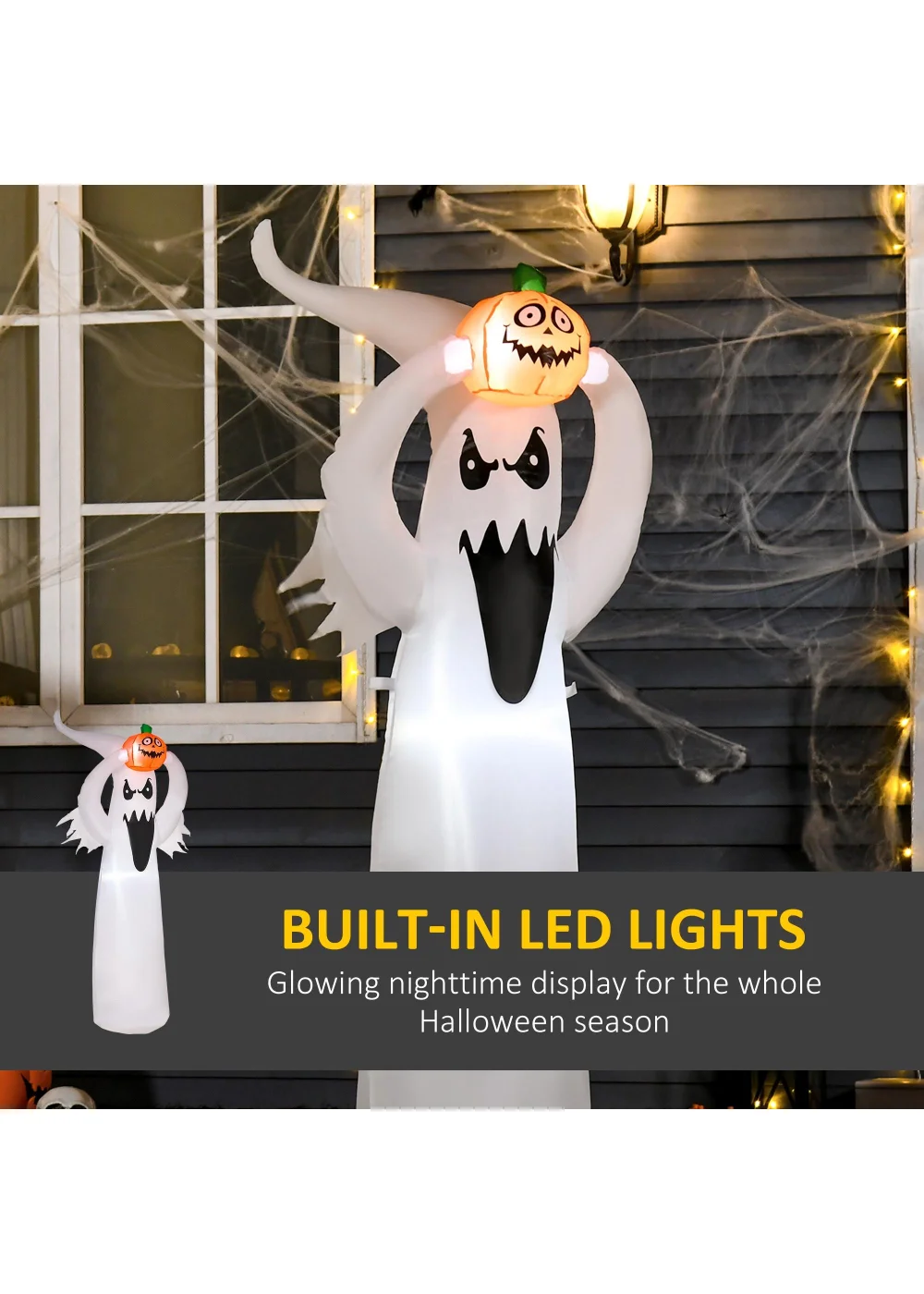 HOMCOM LED Inflatable Floating Ghost & Pumpkin Party (80cm x 40cm x 180cm) - One Size Image 4