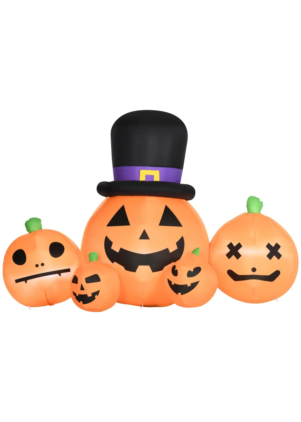 HOMCOM LED Inflatable Large Pumpkin in Hat with Four Small Pumpkins (185cm x 105cm x 120cm) - One Size Image 1