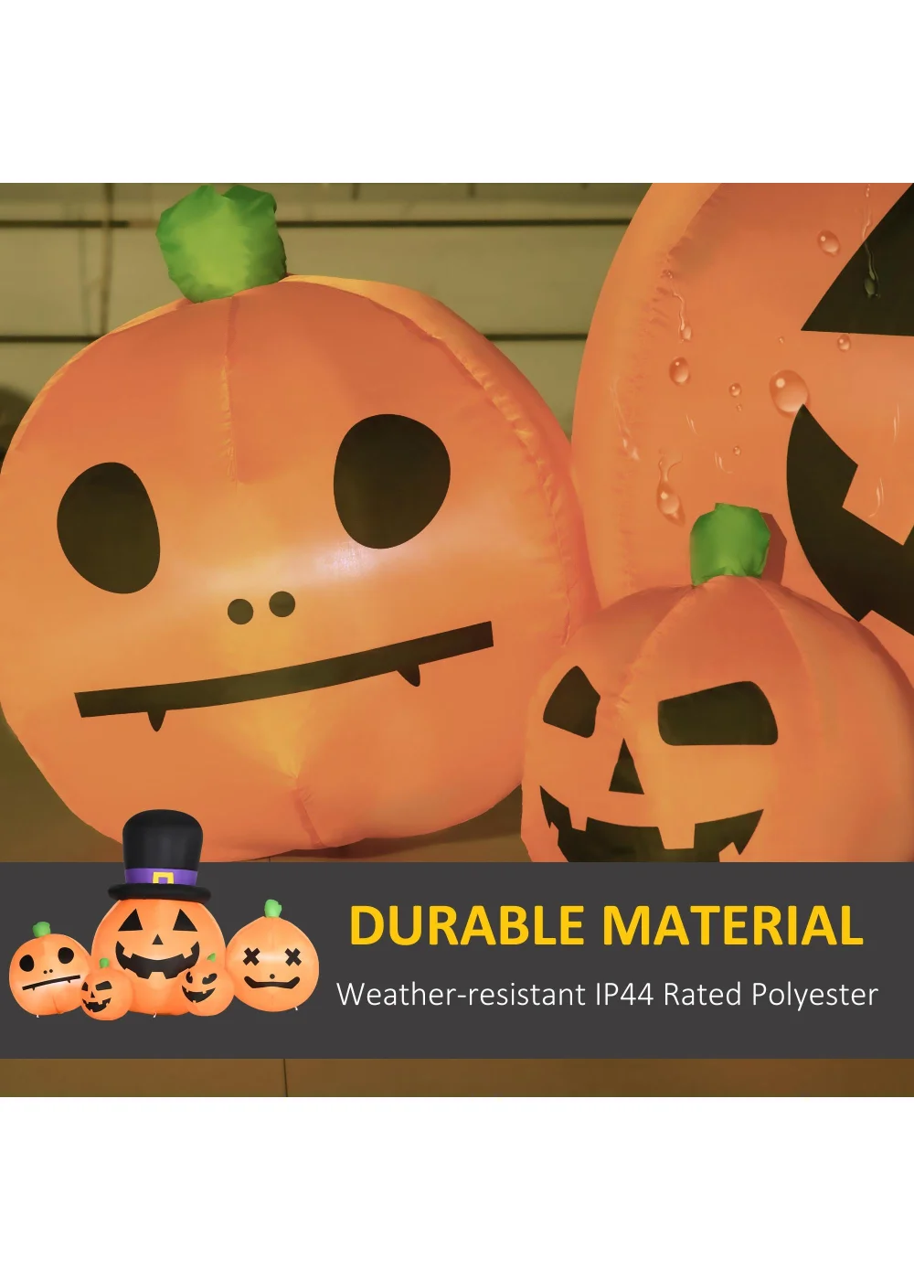 HOMCOM LED Inflatable Large Pumpkin in Hat with Four Small Pumpkins (185cm x 105cm x 120cm) - One Size Image 5