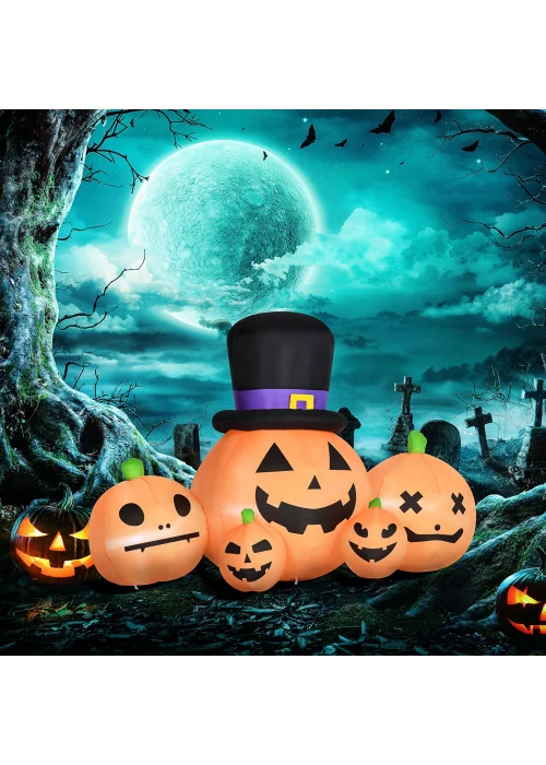 HOMCOM LED Inflatable Large Pumpkin in Hat with Four Small Pumpkins (185cm x 105cm x 120cm) - One Size Image 2