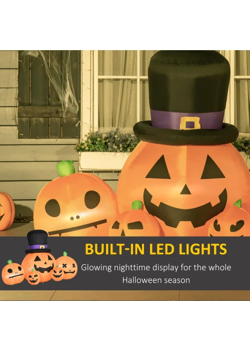 HOMCOM LED Inflatable Large Pumpkin in Hat with Four Small Pumpkins (185cm x 105cm x 120cm) - One Size Image 4