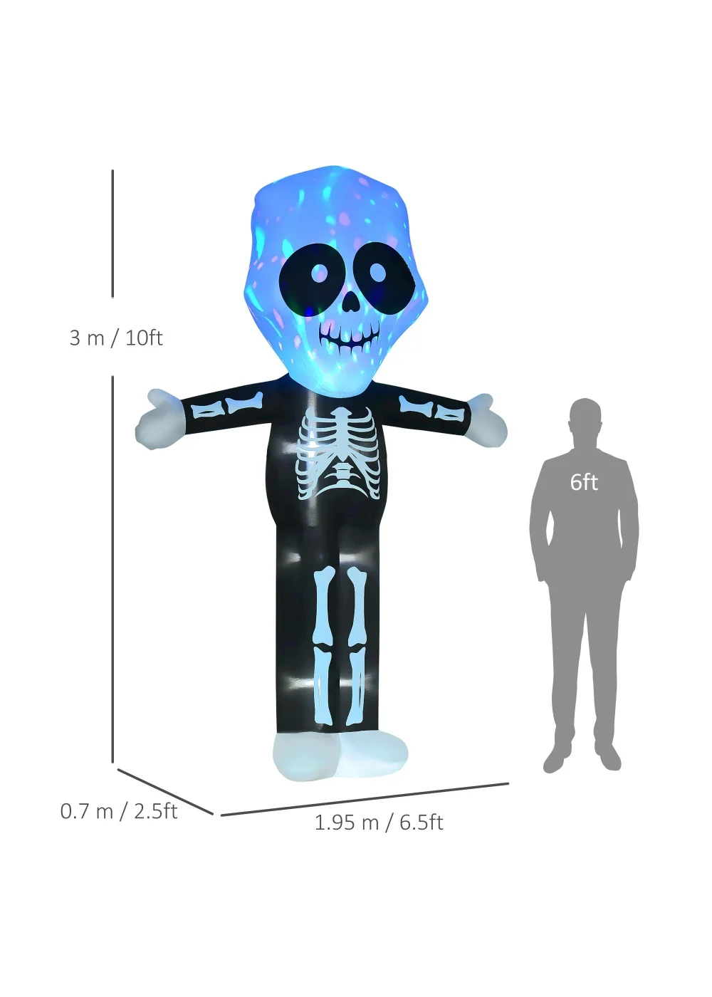 HOMCOM LED Inflatable Skeleton Ghost Decoration (195cm x 70cm x 300cm) - One Size Image 3