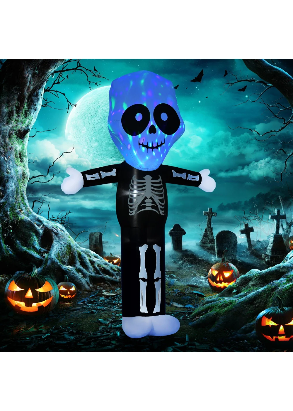 HOMCOM LED Inflatable Skeleton Ghost Decoration (195cm x 70cm x 300cm) - One Size Image 2