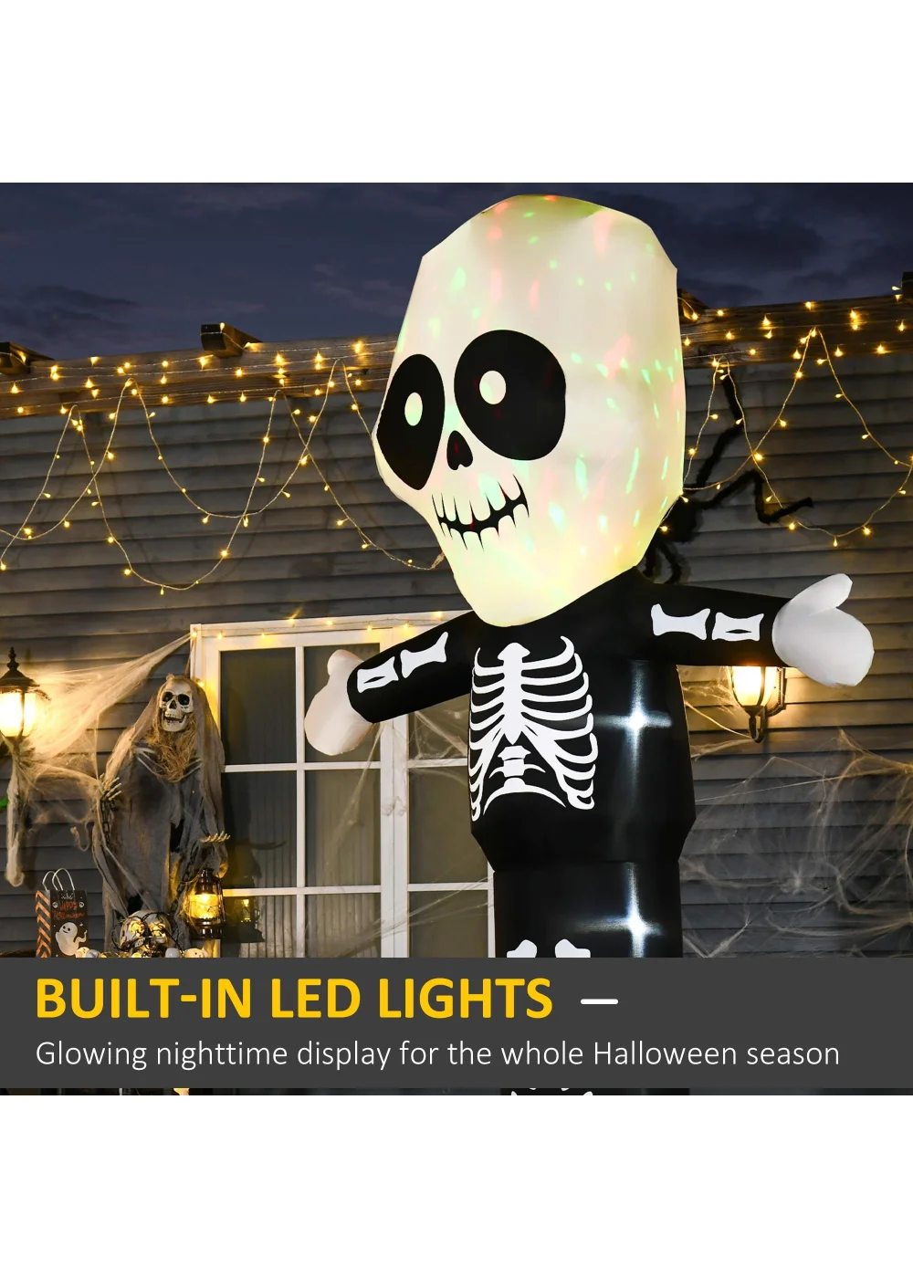 HOMCOM LED Inflatable Skeleton Ghost Decoration (195cm x 70cm x 300cm) - One Size Image 4