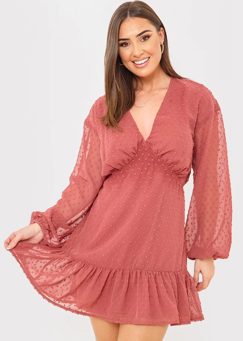 In the Style Danielle Rust Balloon Sleeve Mini Dress - 12 Image 3