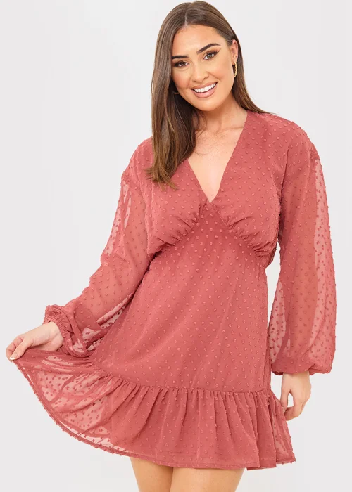 In the Style Danielle Rust Balloon Sleeve Mini Dress - 12 Image 3
