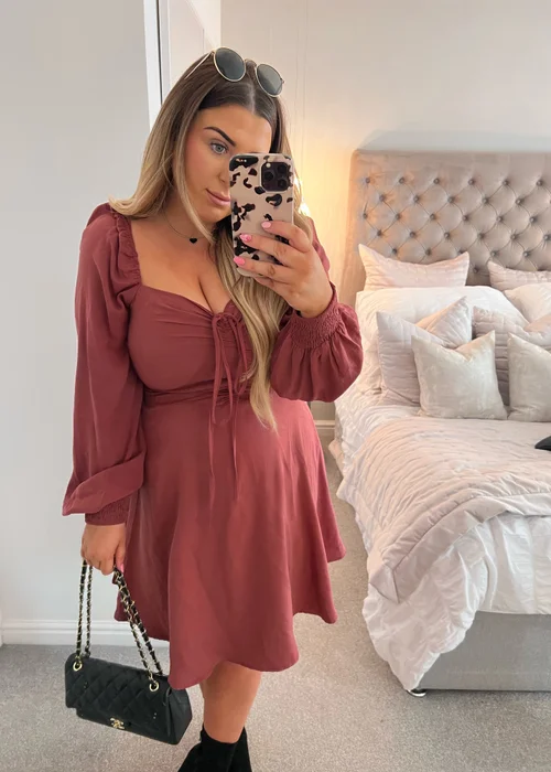 In the Style Danielle Rust Balloon Sleeve Mini Dress - 12 Image 2