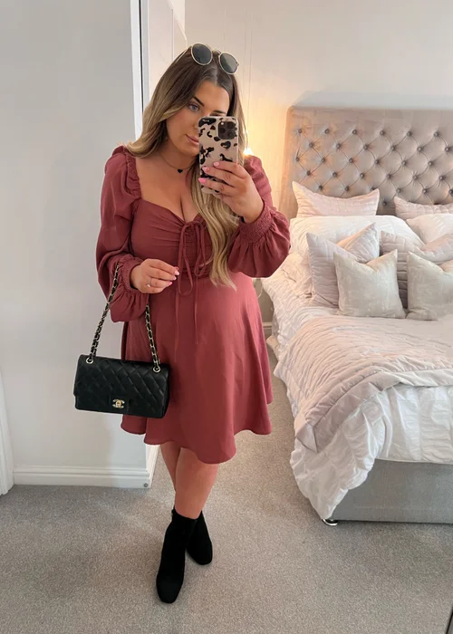 In the Style Danielle Rust Balloon Sleeve Mini Dress - 12 Image 1