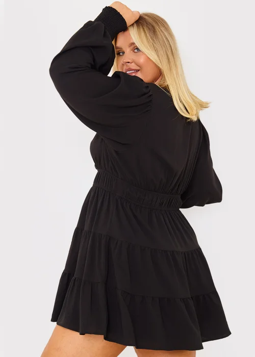 In the Style Danielle Black Crinkle Plunge Mini Dress - 8 Image 9