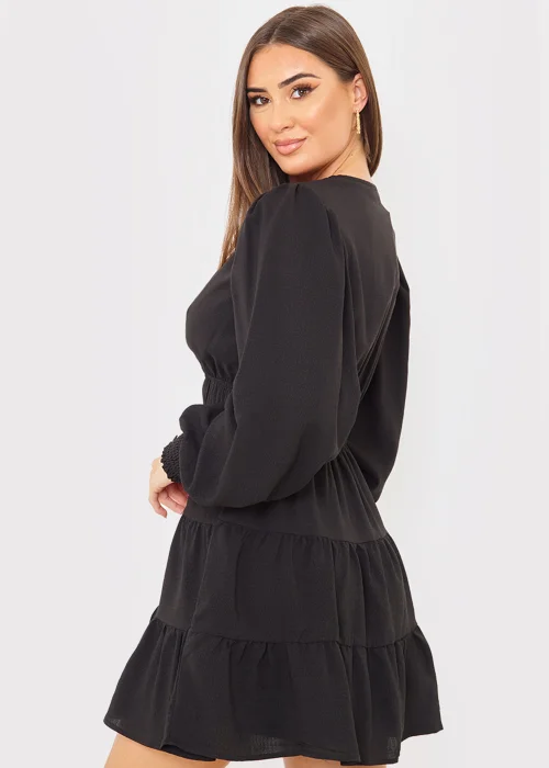 In the Style Danielle Black Crinkle Plunge Mini Dress - 8 Image 5