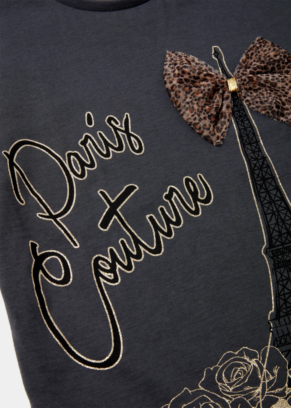 Girls Grey Paris Leopard Bow T-Shirt (4-13yrs) - Age 4 Years Image 2