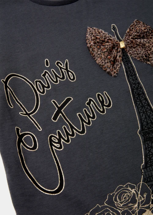 Girls Grey Paris Leopard Bow T-Shirt (4-13yrs) - Age 4 Years Image 2