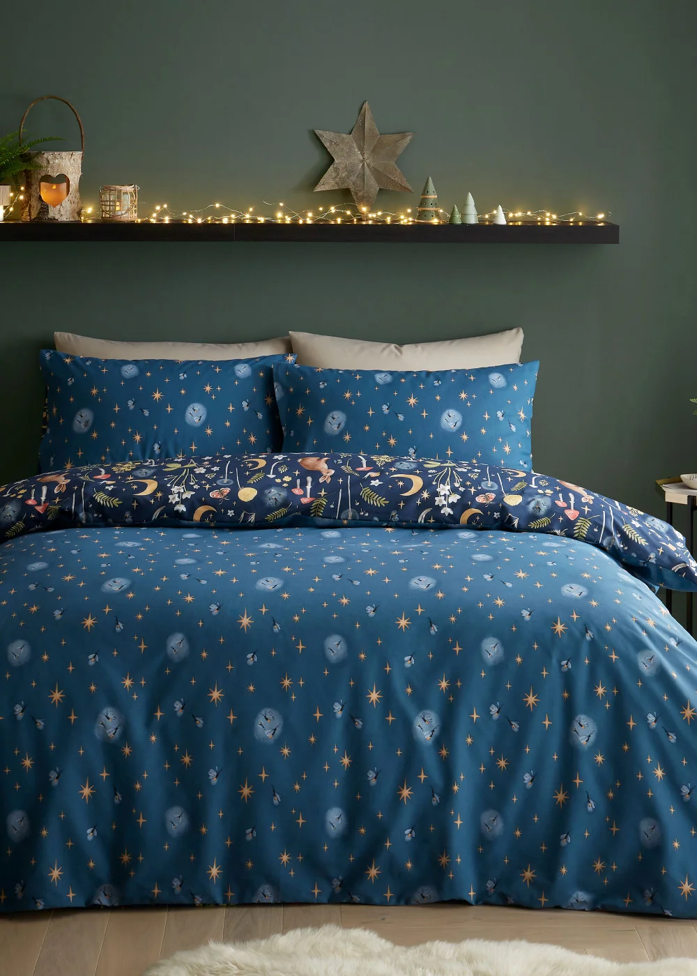 Catherine Lansfield Enchanted Twilight Animals Reversible Duvet Cover Set Navy Blue - Single Image 2