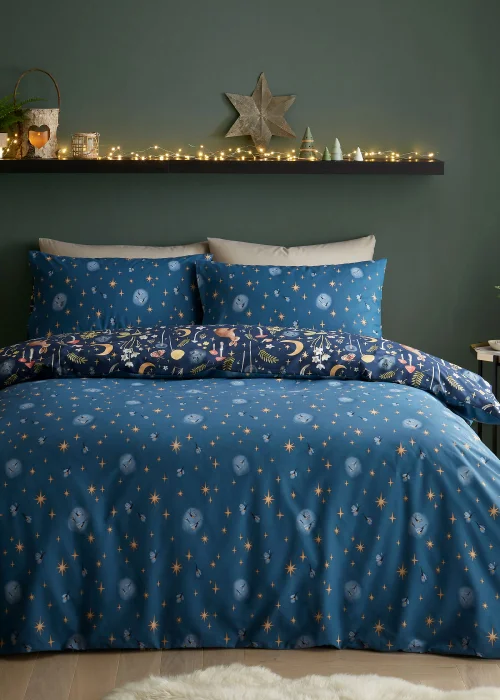 Catherine Lansfield Enchanted Twilight Animals Reversible Duvet Cover Set Navy Blue - Single Image 2