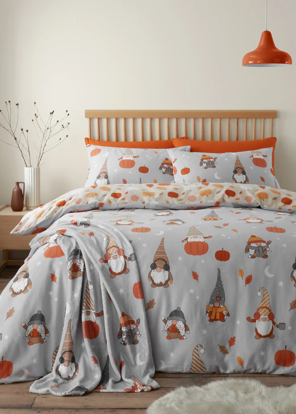 Catherine Lansfield Brushed Autumn Gonks Duvet Cover Set - Single Image 1