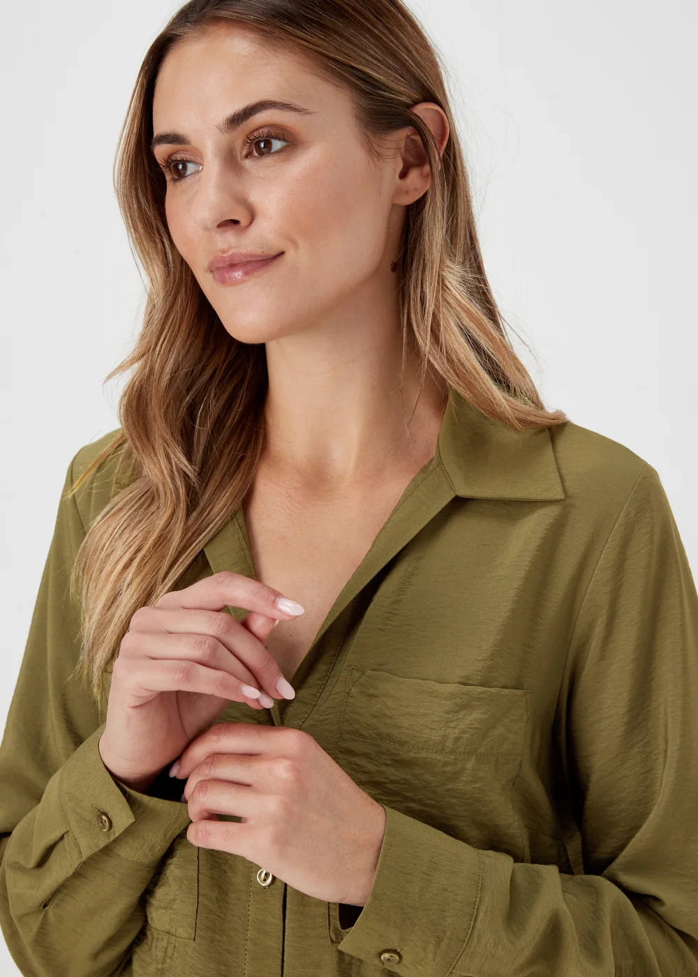 Khaki Long Sleeve Utility Shirt - 8 Image 3