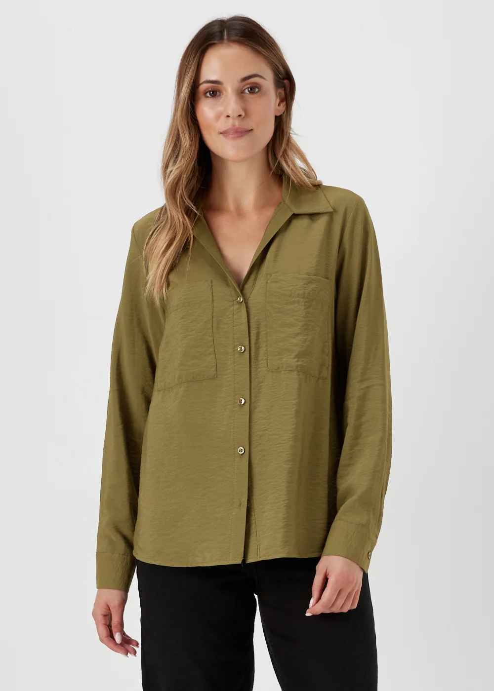 Khaki Long Sleeve Utility Shirt - 8 Image 1