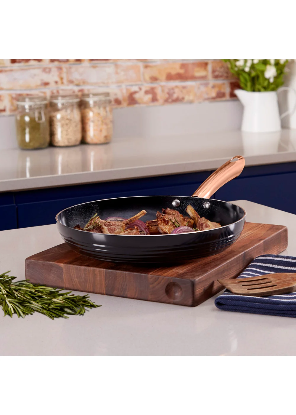 Tower Linear Rose Gold 2 Piece Frying Pan Set - One Size Image 2