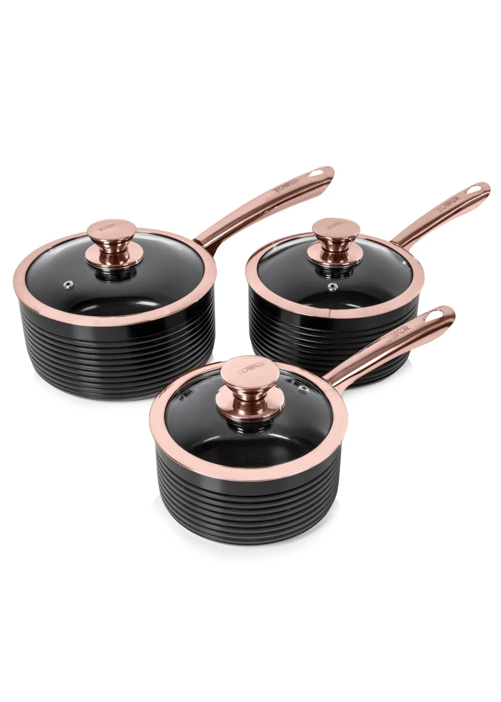 Tower Linear Rose Gold 3 Piece Saucepan Set - One Size Image 1