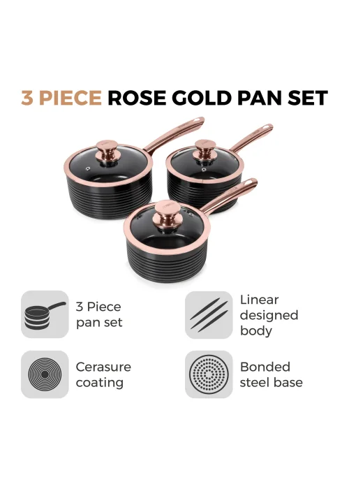 Tower Linear Rose Gold 3 Piece Saucepan Set - One Size Image 2